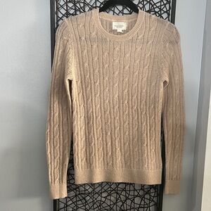 Women's Beige 100% Extra Fine Alpaca Cable Knit Sweater